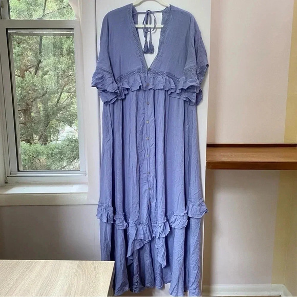 NWT Free People Paradiso Maxi Dress Boho Tiered Summer Purple Violet Small - Picture 12 of 17